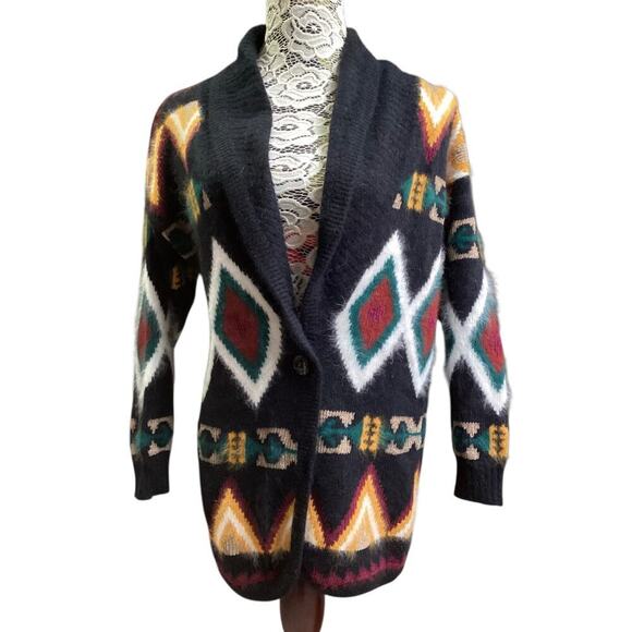 Rafaella Angora Blend Sweater M Shawl Collar Cardigan Aztech Southwestern - Picture 1 of 8